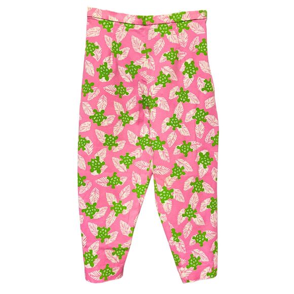 Southern Preppy Retro Pink Green Turtle Print Capri Pants - Picture 2 of 13